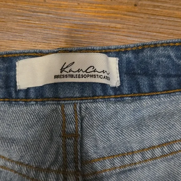 Kancan Blue Ripped Jean Shorts with Leopard Accent - Picture 5 of 5